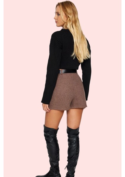 Kadın Yüksek Bel Kemerli Şort Etek Kaşe Kumaş Dokuma Cepsiz Kısa Günlük Yaz Aylarının Vazgeçilmezi modelleri