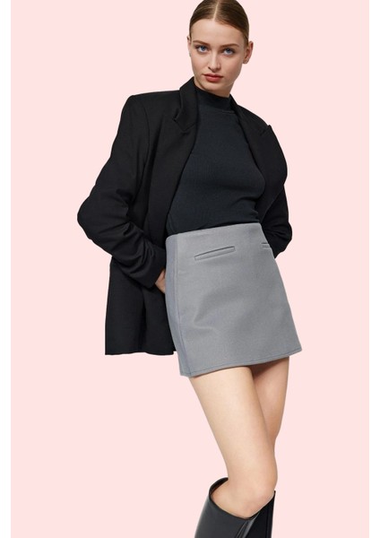Kadın Cep Detaylı Dokuma Şort Etek Yüksek Bel Smart Casual Yaz Günlük Kullanım Özel Günler fiyatları