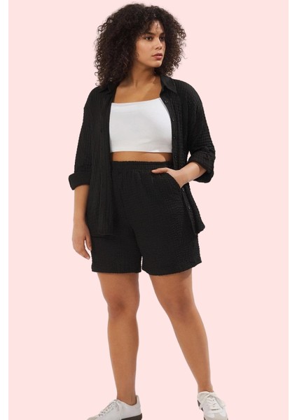 Kadın Büyük Beden Örme Şort Yüksek Bel Geniş Paça Rahat Yazlık Günlük Kullanım Özel Günler fiyatları