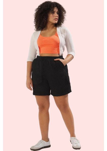 Kadın Büyük Beden Örme Şort Yüksek Bel Geniş Paça Rahat Yazlık Günlük Kullanım Özel Günler fırsatları