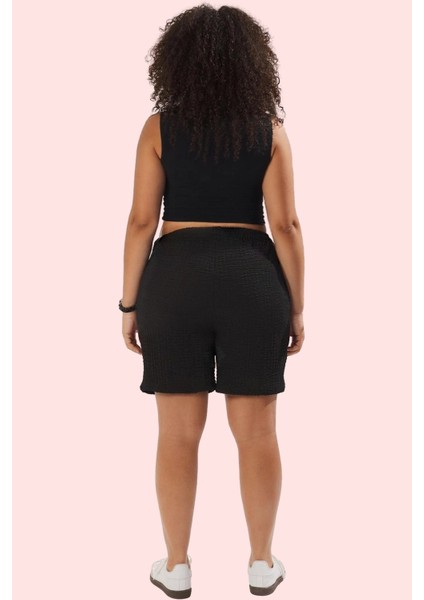 Kadın Büyük Beden Örme Şort Yüksek Bel Geniş Paça Rahat Yazlık Günlük Kullanım Özel Günler indirimleri