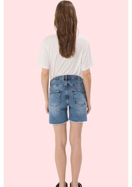 Kadın Hamile Denim Şort Regular Boy Geniş Paça Yüksek Bel Günlük Yaz Aylarının Vazgeçilmezi