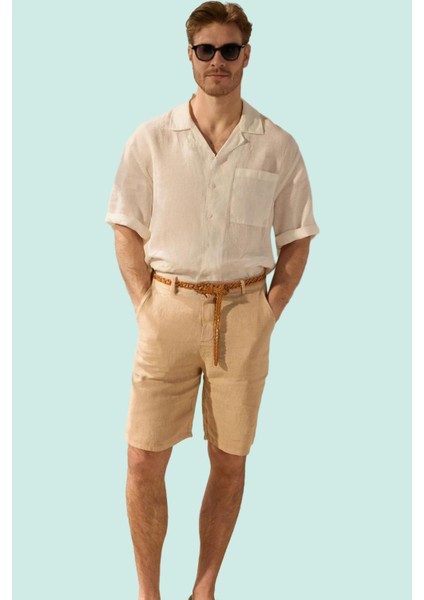 Erkek Renk Keten Şort Casual Tarz Yazlık Kısa Boy Straight Kalıp Yaz Aylarının Vazgeçilmezi