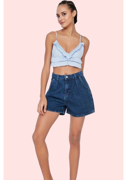 Kadın Yüksek Bel City Short Denim Şort Pamuklu Renk Günlük Kullanım Için Ideal Özel Günler