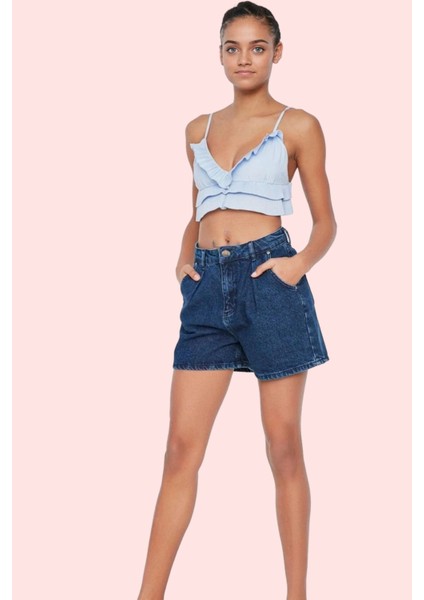 Kadın Yüksek Bel City Short Denim Şort Pamuklu Renk Günlük Kullanım Için Ideal Özel Günler fiyatları