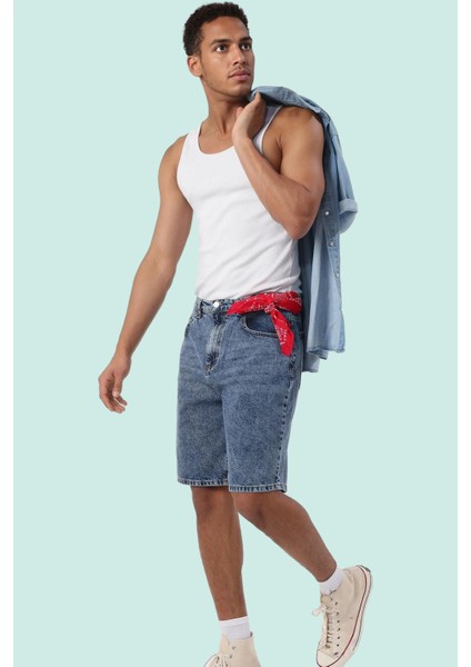 Erkek Pamuk Denim Şort; Rahat Geniş Paça Fermuarlı Yazlık Günlük Kullanım Kaliteli Malzeme fiyatları