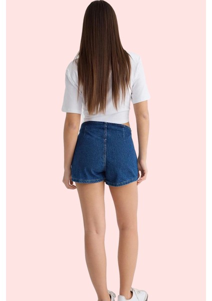 Kadın Pamuklu Kısa Boy Denim Şort Etek Düz Desen Normal Bel Bağcıklı Yaz Aylarının Vazgeçilmezi modelleri