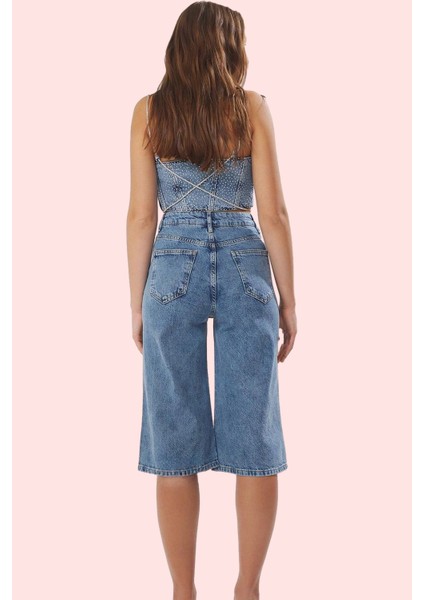 Kadın Kapri Boy Denim Bermuda Şort Pamuk Yüksek Bel Tasarım Günlük ve Özel Günler Hafta Sonu modelleri