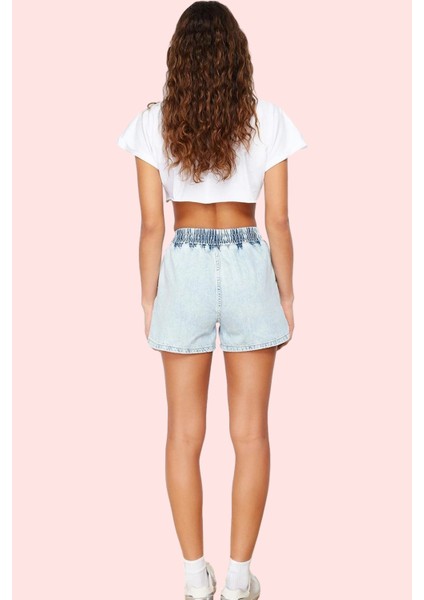 Kadın Yüksek Bel Mini Denim Şort Pamuk Rengi Rahat Yaz Şortu Günlük Kullanım Modern Tasarım