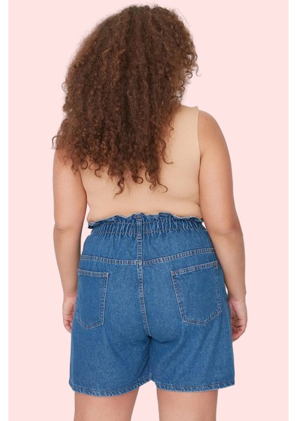 Kadın Pamuklu Denim Şort Beli Lastikli Geniş Paça Yazlık Günlük Kullanım Dayanıklı Malzeme modelleri