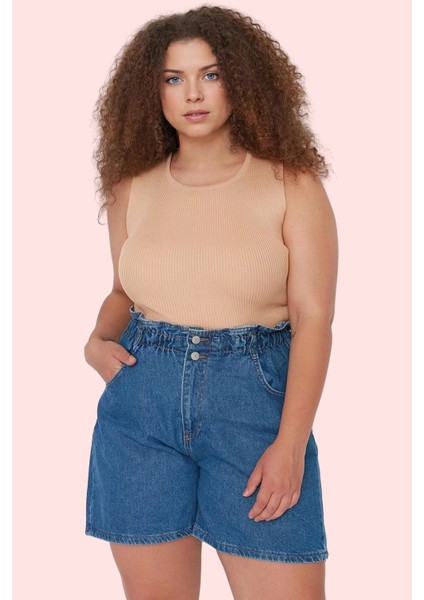 Kadın Pamuklu Denim Şort Beli Lastikli Geniş Paça Yazlık Günlük Kullanım Dayanıklı Malzeme