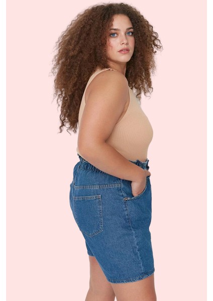 Kadın Pamuklu Denim Şort Beli Lastikli Geniş Paça Yazlık Günlük Kullanım Dayanıklı Malzeme fiyatları