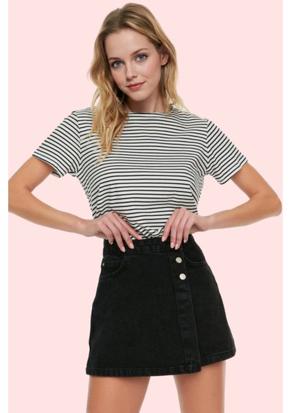 Kadın Pamuklu Denim Şort Etek Parça Boya Casual Stil Yüksek Bel Yaz Aylarının Vazgeçilmezi