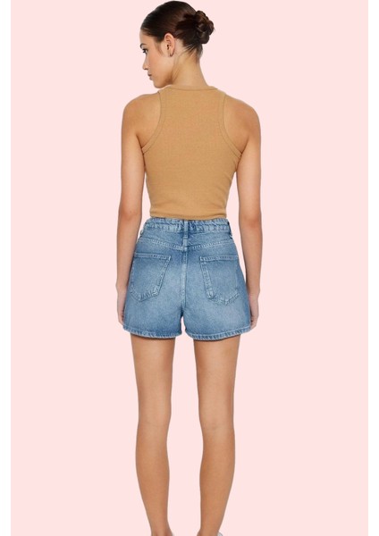 Kadın Pamuklu Denim Şort City Short Kalıp Mom Siluet Rahat Günlük Yaz Stilin Buluştuğu Yer modelleri