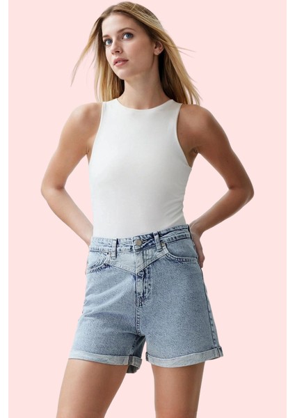 Kadın Pamuk Denim Şort Renk Günlük Kombinler Için Yüksek Bel City Short Yaz Aylarının Vazgeçilmezi