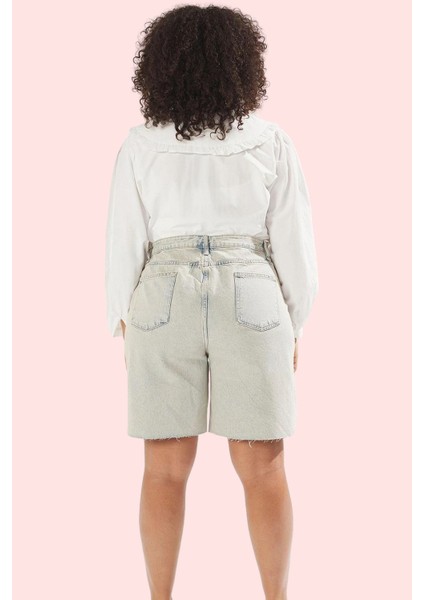 Kadın Yüksek Bel Denim Şort Geniş Paça Pamuk Günlük ve Rahat Kullanım Yaz Aylarının Vazgeçilmezi