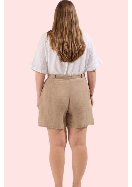 Kadın Keten Şort; Rahat Yüksek Bel Geniş Paça Yazlık Günlük Kullanım Yaz Aylarının Vazgeçilmezi modelleri