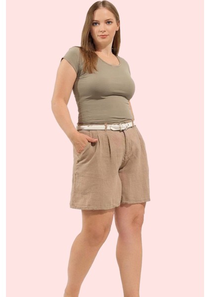 Kadın Keten Şort; Rahat Yüksek Bel Geniş Paça Yazlık Günlük Kullanım Yaz Aylarının Vazgeçilmezi fırsatları