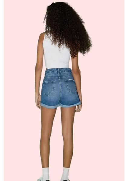Kadın Pamuklu Denim Şort Etek Düz Desenli Yüksek Bel Yazlık Casual Yaz Aylarının Vazgeçilmezi