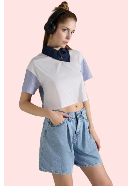 Kadın Yüksek Bel Pileli Denim Bermuda Şort Pamuk Yaz Aylarının Vazgeçilmezi Günlük Kullanım fiyatları
