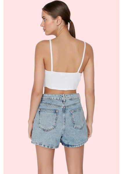 Kadın Pamuk Denim Mini Şort Düz Desen Yüksek Bel Günlük Kullanım Için Yaz Aylarının Vazgeçilmezi modelleri