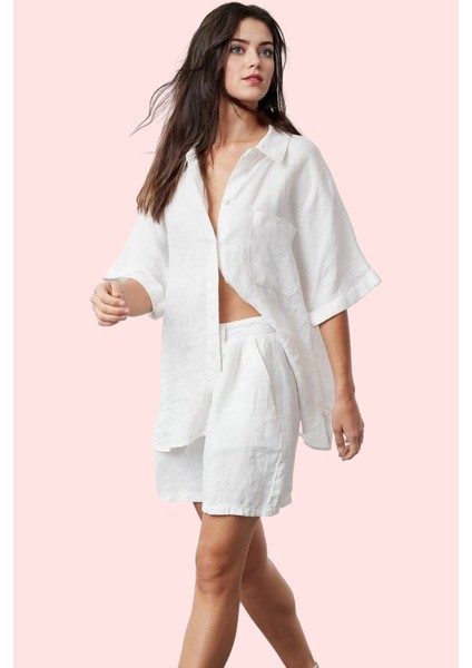 Kadın Keten Geniş Paça Kısa Şort Düz Desenli Yüksek Bel City Short Kalıp Rahat Günlük Hafta Sonu modelleri