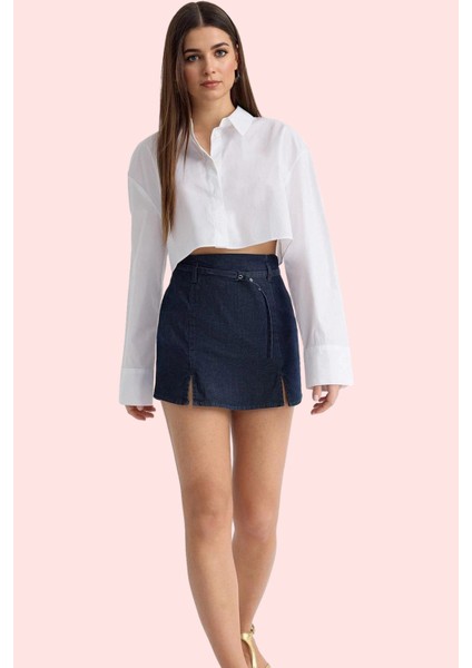 Kadın Yüksek Bel Kemerli Denim Şort Etek Boru Paça Düz Desen Günlük Stil Dayanıklı Malzeme fiyatları