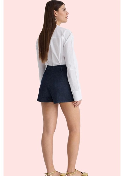 Kadın Yüksek Bel Kemerli Denim Şort Etek Boru Paça Düz Desen Günlük Stil Dayanıklı Malzeme modelleri