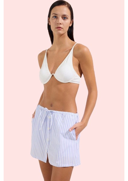 Kadın Geniş Paça Kısa Şort Etek Çok Çizgili Dokuma Terrycotton Yazlık Plaj Günlük Kullanım fiyatları