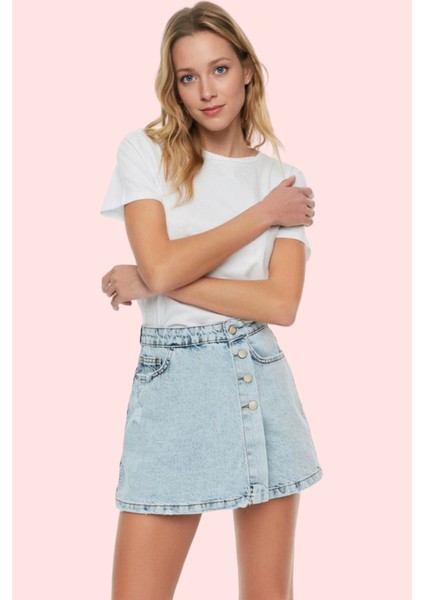Kadın Pamuklu Denim Şort Etek Parça Boya Casual Stil Yüksek Bel Yaz Aylarının Vazgeçilmezi