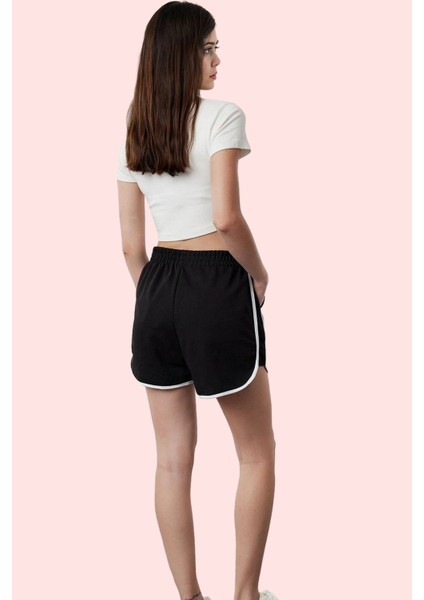 Kadın Mini Şort Yüksek Bel Lastikli Örme Kumaş Günlük ve Spor Hafta Sonu Dayanıklı Malzeme modelleri