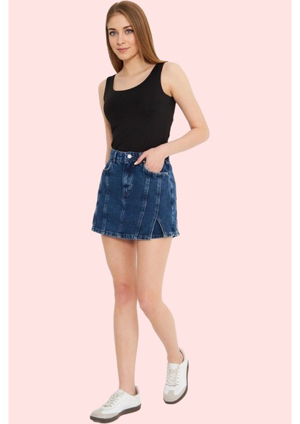 Kadın Pamuk Denim Şort Etek Yüksek Bel Geniş Paça Düz Desen Yazlık Günlük Kaliteli Malzeme