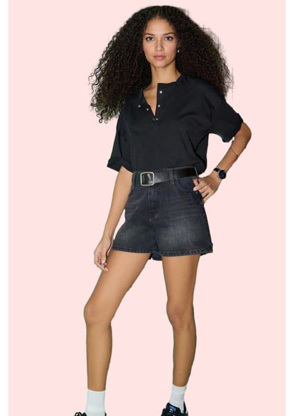 Kadın Pamuklu Denim Şort Düz Desen Rahat Günlük Yazlık Hafta Sonu Yaz Aylarının Vazgeçilmezi