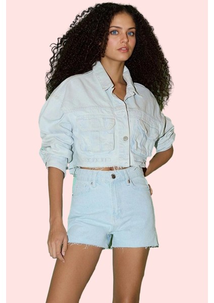 Kadın Yüksek Belli Pamuklu Geniş Paça Denim Şort Yaz Günlük Casual Hafta Sonu Modern Tasarım