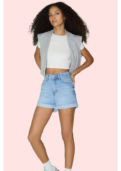 Kadın Pamuklu Denim Şort Etek Düz Desenli Yüksek Bel Yazlık Casual Yaz Aylarının Vazgeçilmezi fiyatları