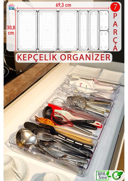 7'li Kepçelik Set Modüler Organizer Kepçe Tahta Kaşık Çekmece Içi Düzenleyici