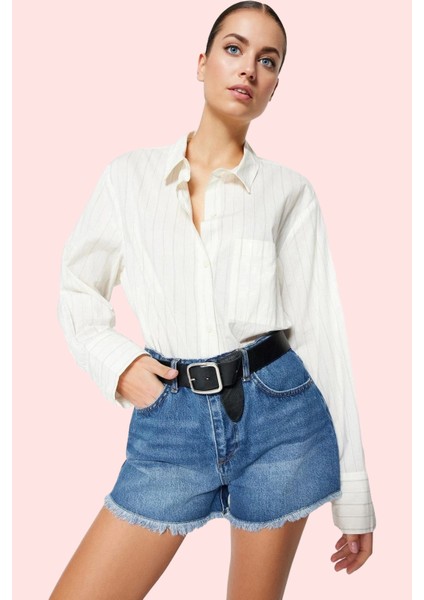 Kadın Denim Şort Pamuk Yırtmaçlı Yüksek Bel Kısa Boy Günlük Kullanım Yaz Aylarının Vazgeçilmezi