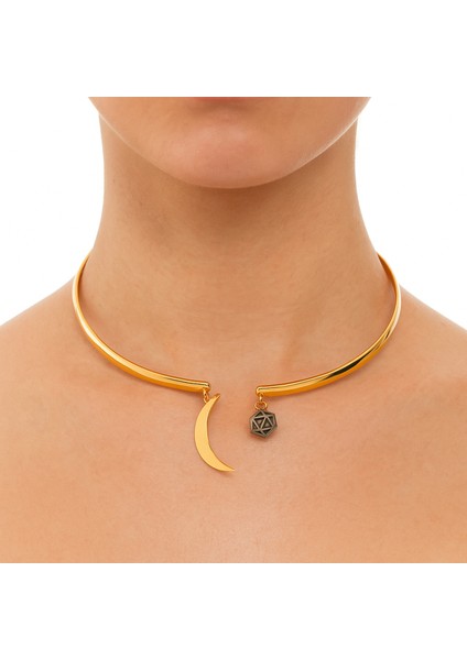 Altın ve Gümüş Kaplama Ay ve Geometrik Uçlu Choker Kolye – Modern Tasarım, Pirinç Üzeri Kaplama fiyatları