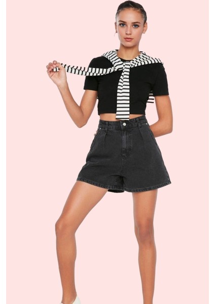 Kadın Yüksek Bel City Short Denim Şort Pamuklu Renk Günlük Kullanım Için Ideal Özel Günler