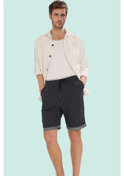 Erkek Kısa Boy Pamuk Straight Şort Çizgili Desenli Günlük Hafta Sonu Yaz Aylarının Vazgeçilmezi fiyatları