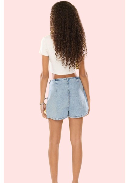 Kadın Pamuk Denim Şort Etek Bağcıklı Detay Yüksek Bel Kısa Boy Günlük Stil Kaliteli Malzeme modelleri