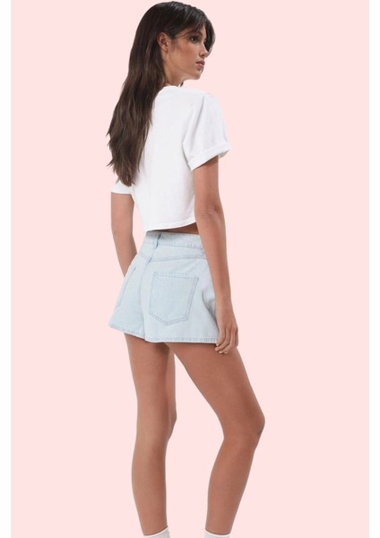 Kadın Yüksek Bel Pamuklu Denim Şort Geniş Paça Yazlık Casual Kombin Yaz Aylarının Vazgeçilmezi