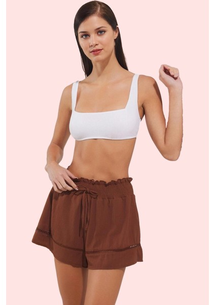 Kadın Plaj Şortu Renk Normal Bel Boru Paça Crinkle Dokuma Yazlık Rahat Kombin Günlük Kullanım