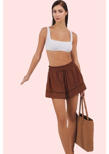 Kadın Plaj Şortu Renk Normal Bel Boru Paça Crinkle Dokuma Yazlık Rahat Kombin Günlük Kullanım fiyatları