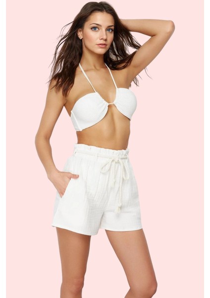 Kadın Geniş Paça Müslin Şort Pamuk Rahat ve Şık Günlük Kullanım Için Yaz Aylarının Vazgeçilmezi