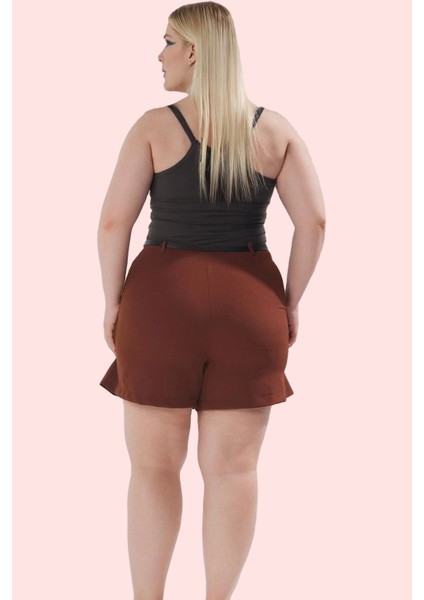 Büyük Beden Kadın Şort Etek; Dokuma Kumaş Yüksek Bel Kısa Boy Günlük Kullanım Modern Tasarım indirimleri