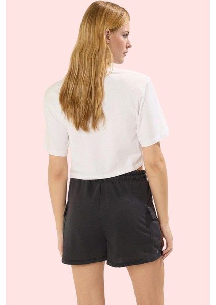 Kadın Sloganlı Örme Şort; Cep Detaylı Rahat Kısa Boy Günlük Kullanım Yaz Aylarının Vazgeçilmezi modelleri