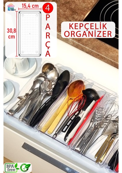 4 Adet Kepçelik Organizer Şeffaf Çekmece Içi Düzenleyici ( 30,8 cm * 15,4 cm X4 Adet )