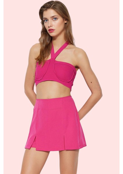 Kadın Finike Dokuma Şort Etek Yüksek Bel Kısa Boy Dar Paça Casual Günlük Stil Modern Tasarım