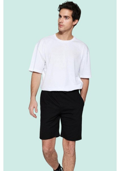 Erkek Basic Şort Lastikli Bel Kısa Boy Rahat Kalıp Günlük Kombinler Için Dayanıklı Malzeme